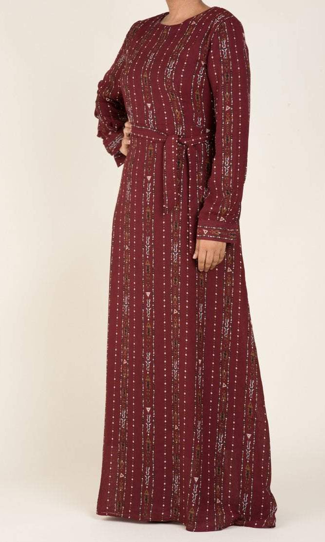 Maroon Boho Print Maxi Dress Kabayare