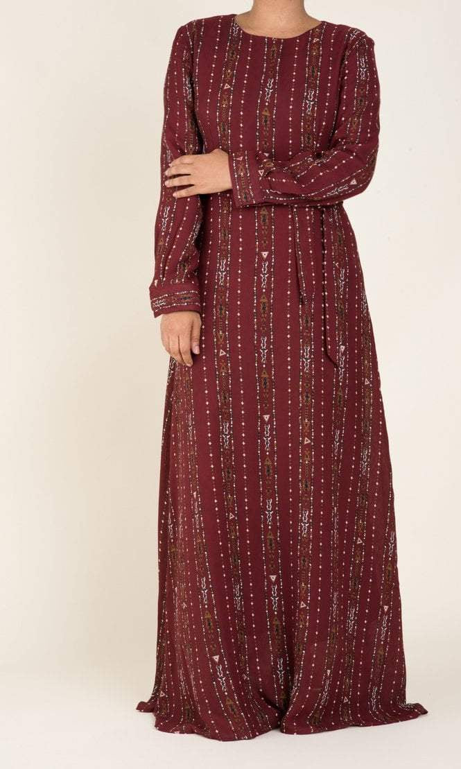 Maroon Boho Print Maxi Dress Kabayare
