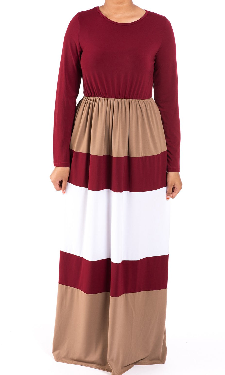 Maroon color-block maxi dress Kabayare