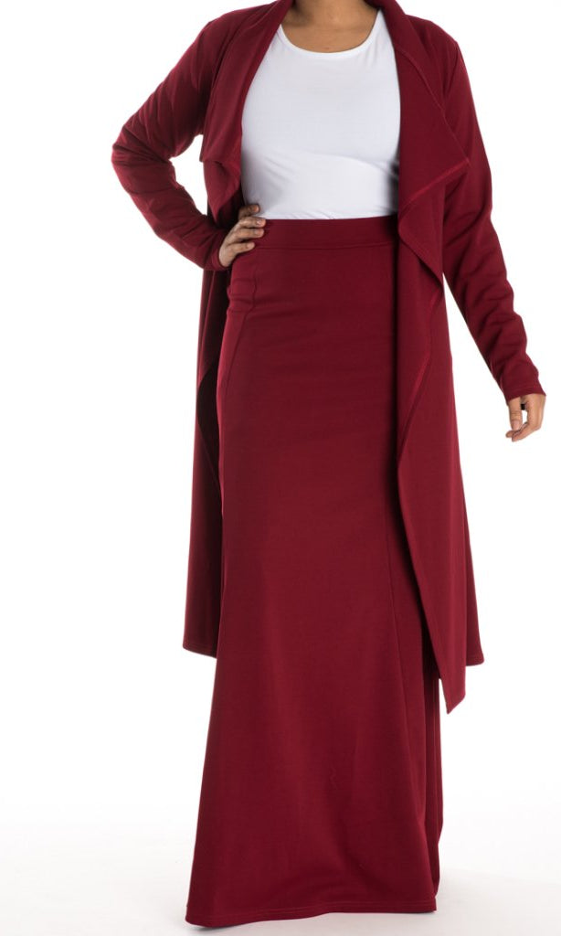 Maroon DRAPED DROP SHOULDER JACKET Kabayare