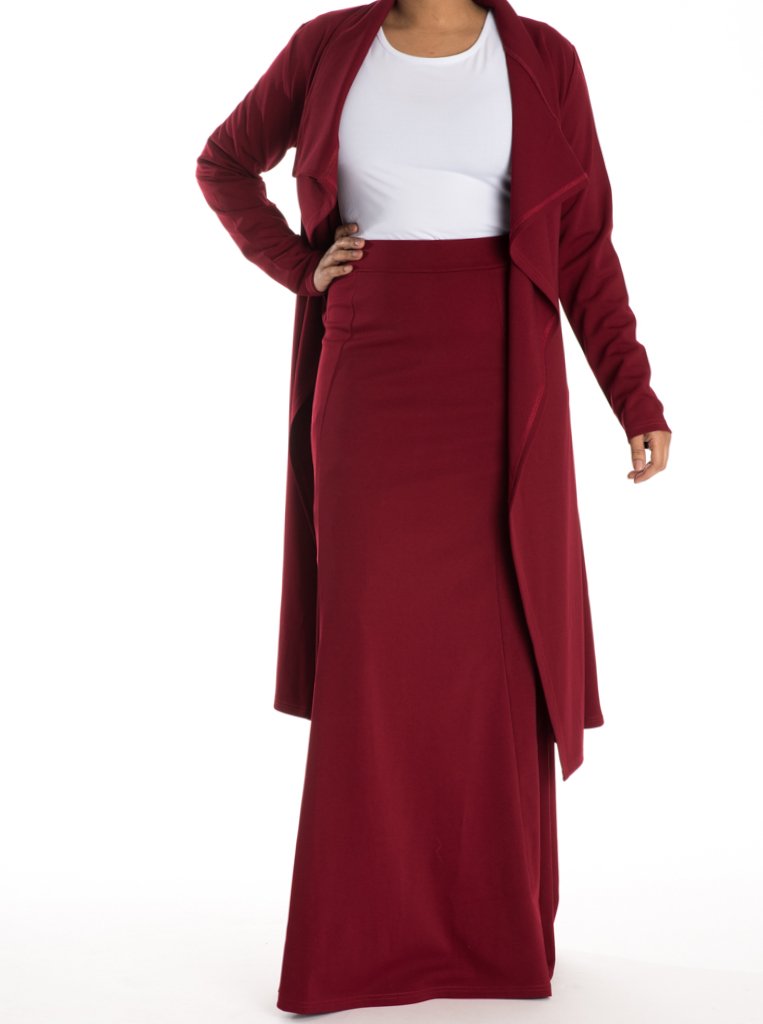Maroon DRAPED DROP SHOULDER JACKET Kabayare