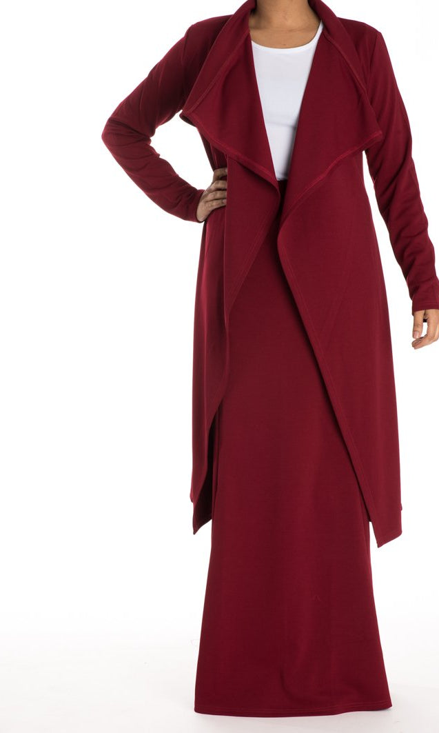Maroon DRAPED DROP SHOULDER JACKET Kabayare
