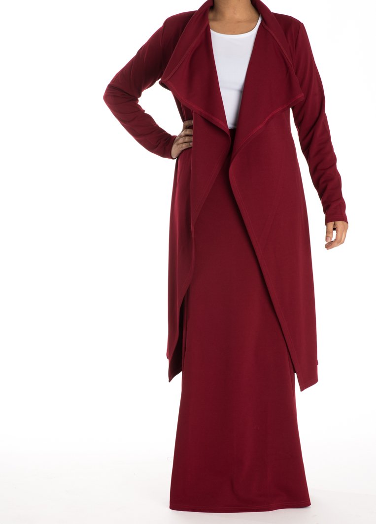Maroon DRAPED DROP SHOULDER JACKET Kabayare