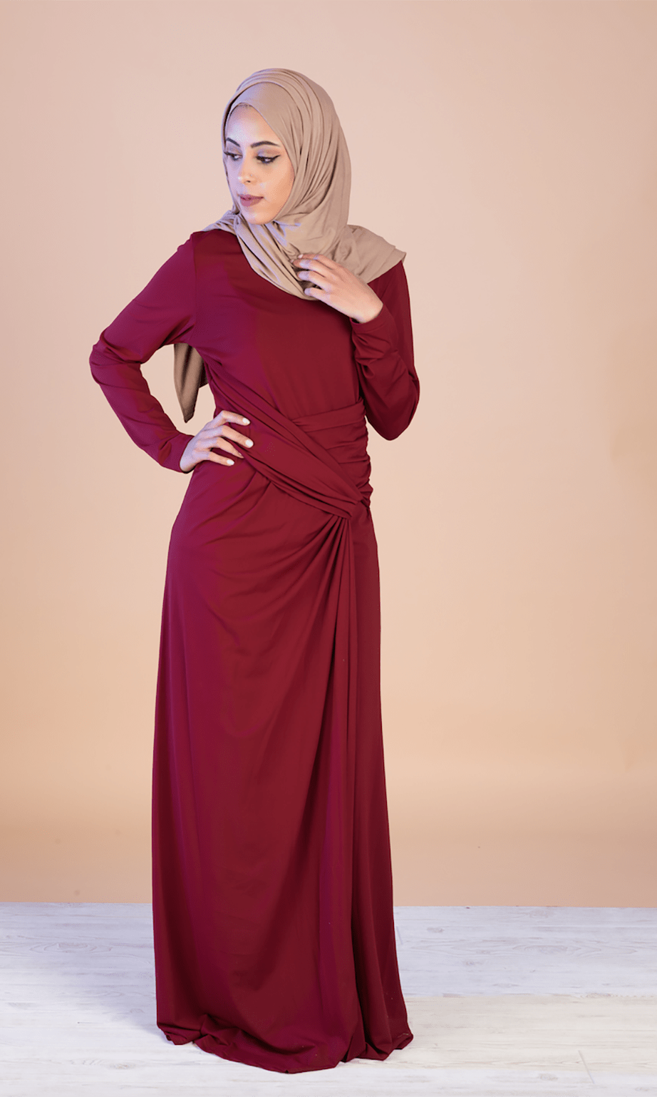 Maroon Drapes Maxi Dress Kabayare