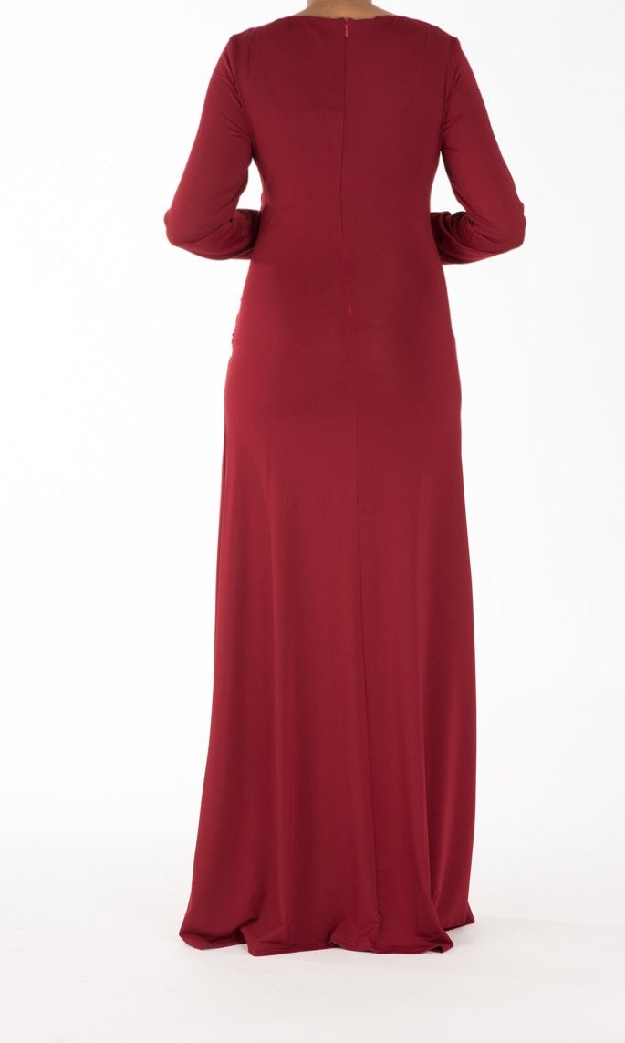 Maroon Drapes Maxi Dress Kabayare