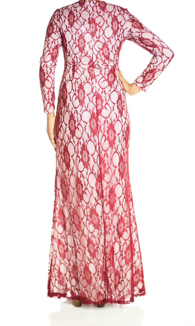 Maroon Elegance Lace Maxi dress Kabayare