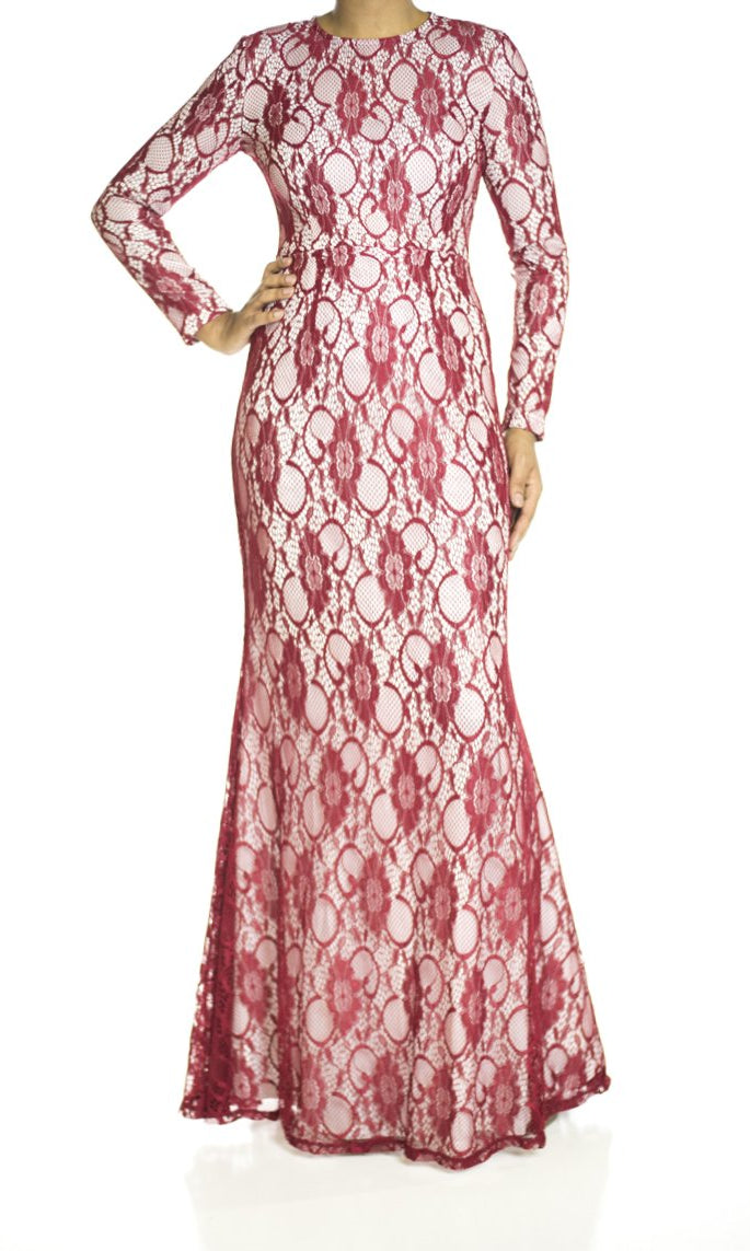 Maroon Elegance Lace Maxi dress Kabayare