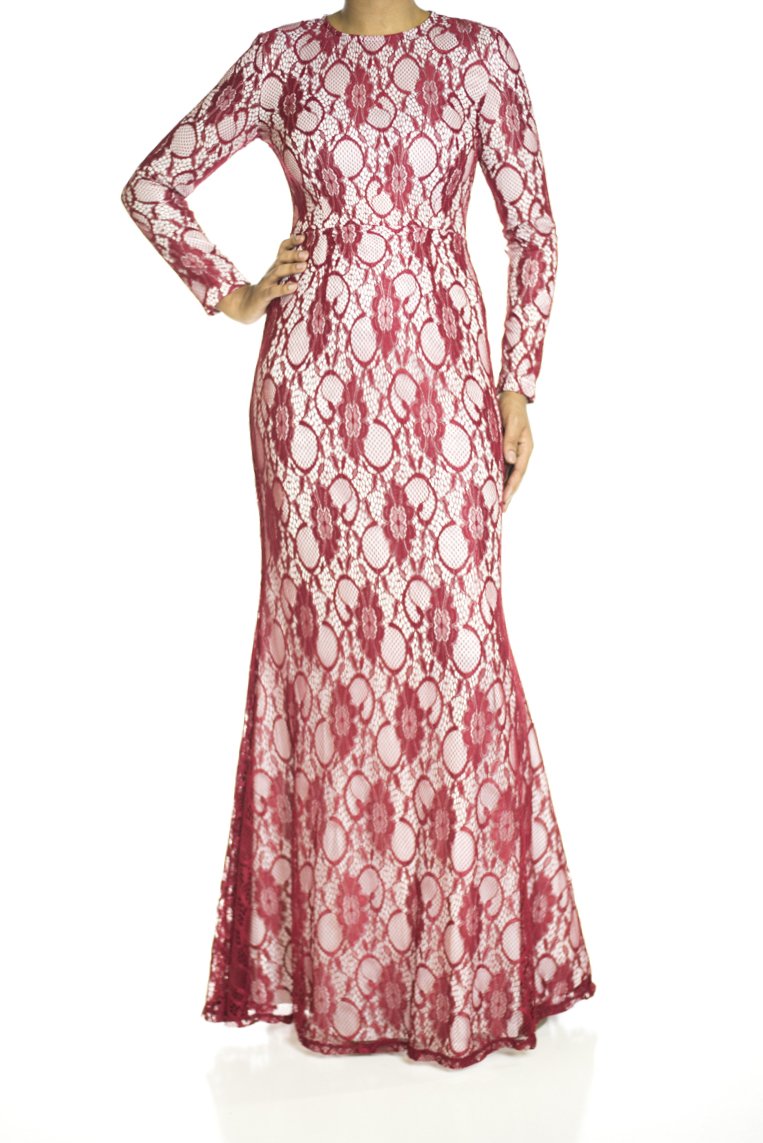 Maroon Elegance Lace Maxi dress Kabayare