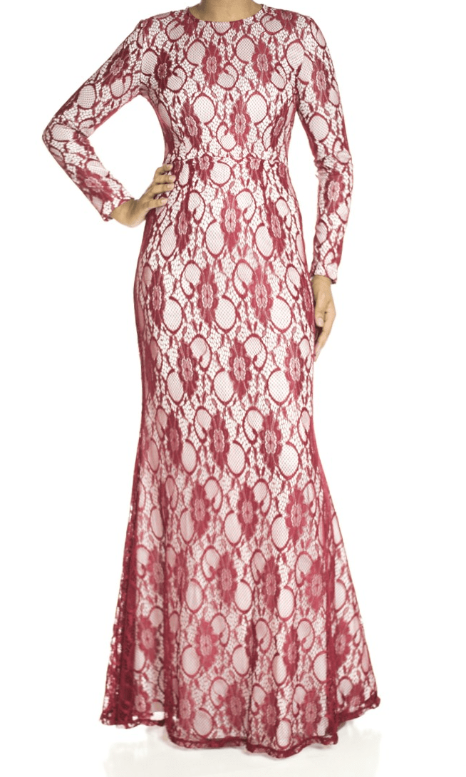 Maroon Elegance Lace Maxi dress Kabayare