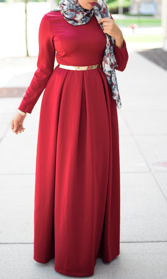 Maroon Flare Pleats dress Kabayare