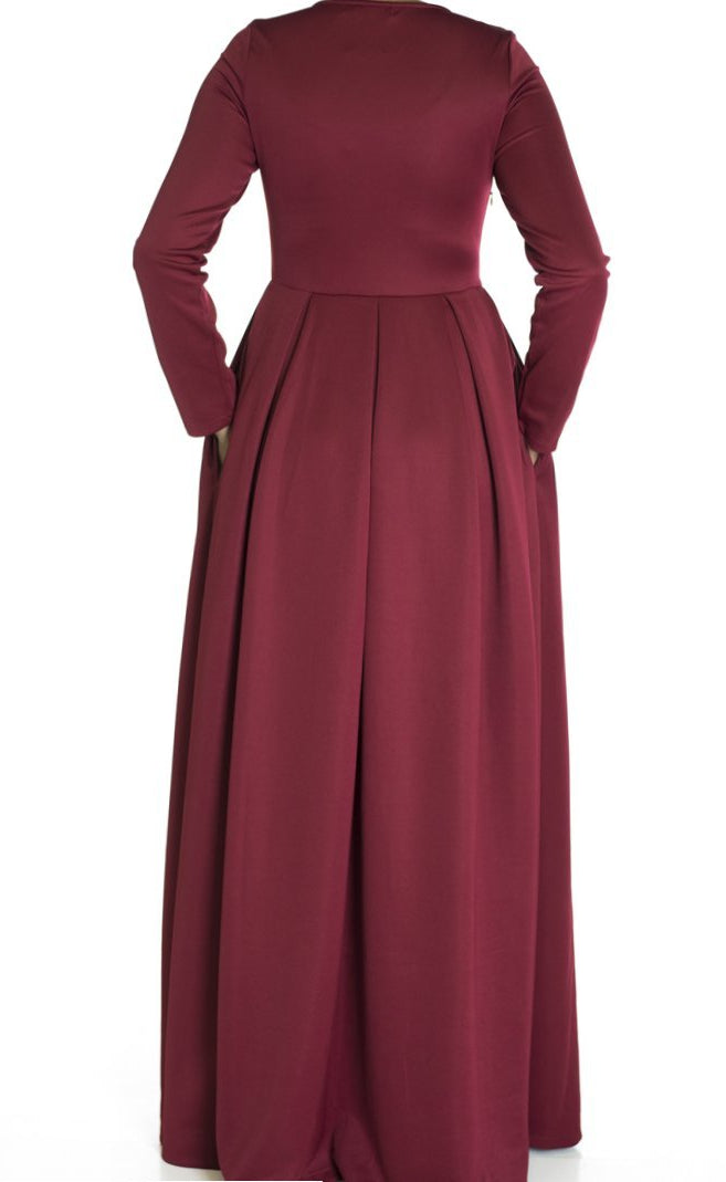 Maroon Flare Pleats dress Kabayare