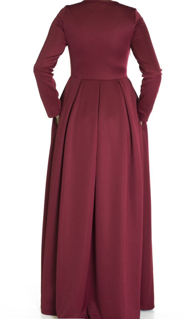 Maroon Flare Pleats dress Kabayare