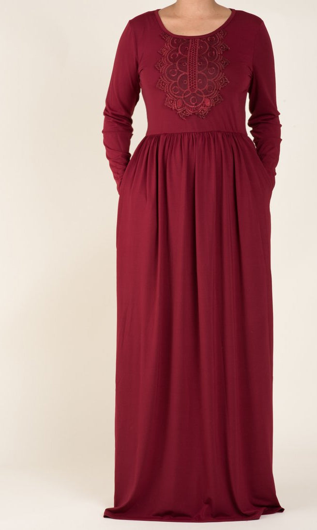 Maroon Floral Embroidery Dress Kabayare