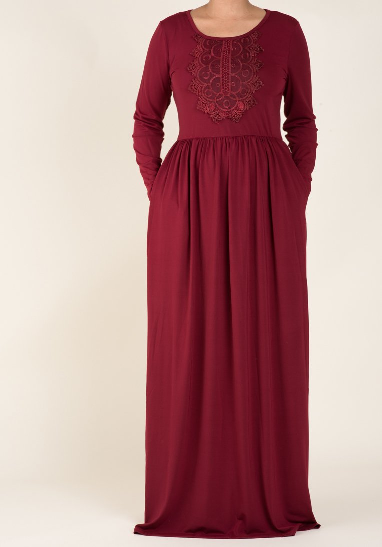 Maroon Floral Embroidery Dress Kabayare
