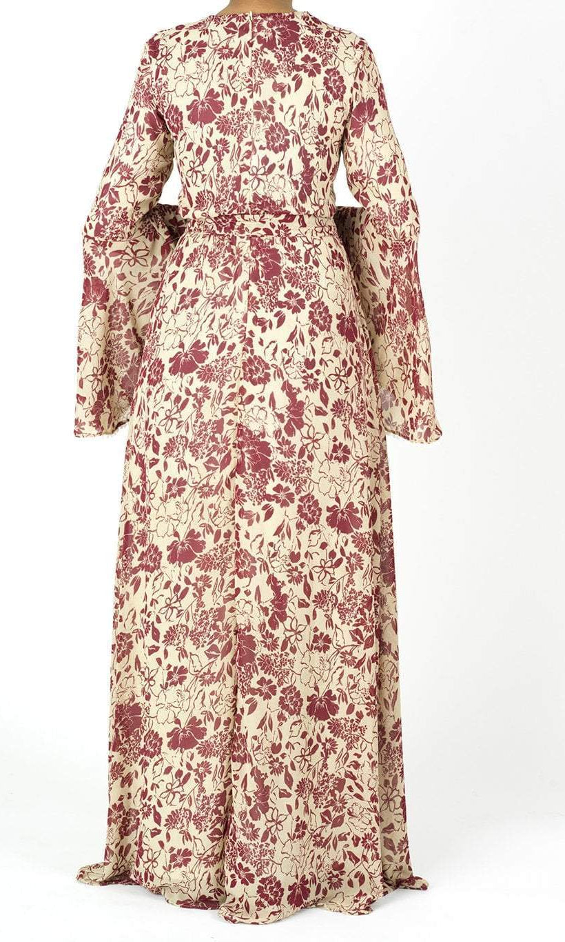 Maroon flourishing bell Sleeve maxi dress Kabayare
