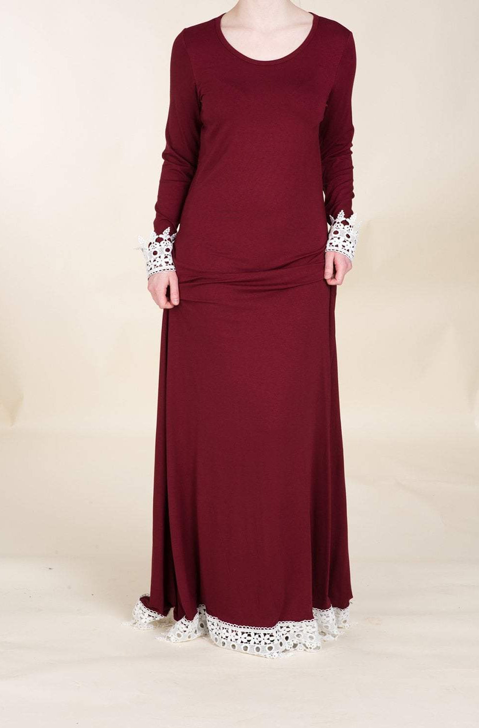 Maroon Lace Trim Jersey Dress Kabayare