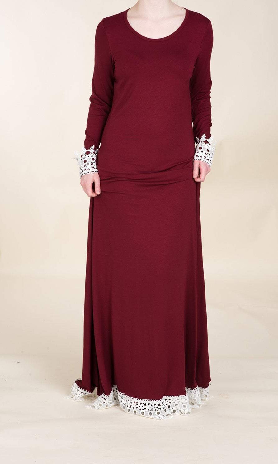 Maroon Lace Trim Jersey Dress Kabayare