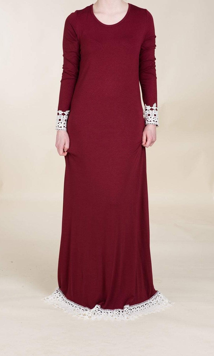 Maroon Lace Trim Jersey Dress Kabayare