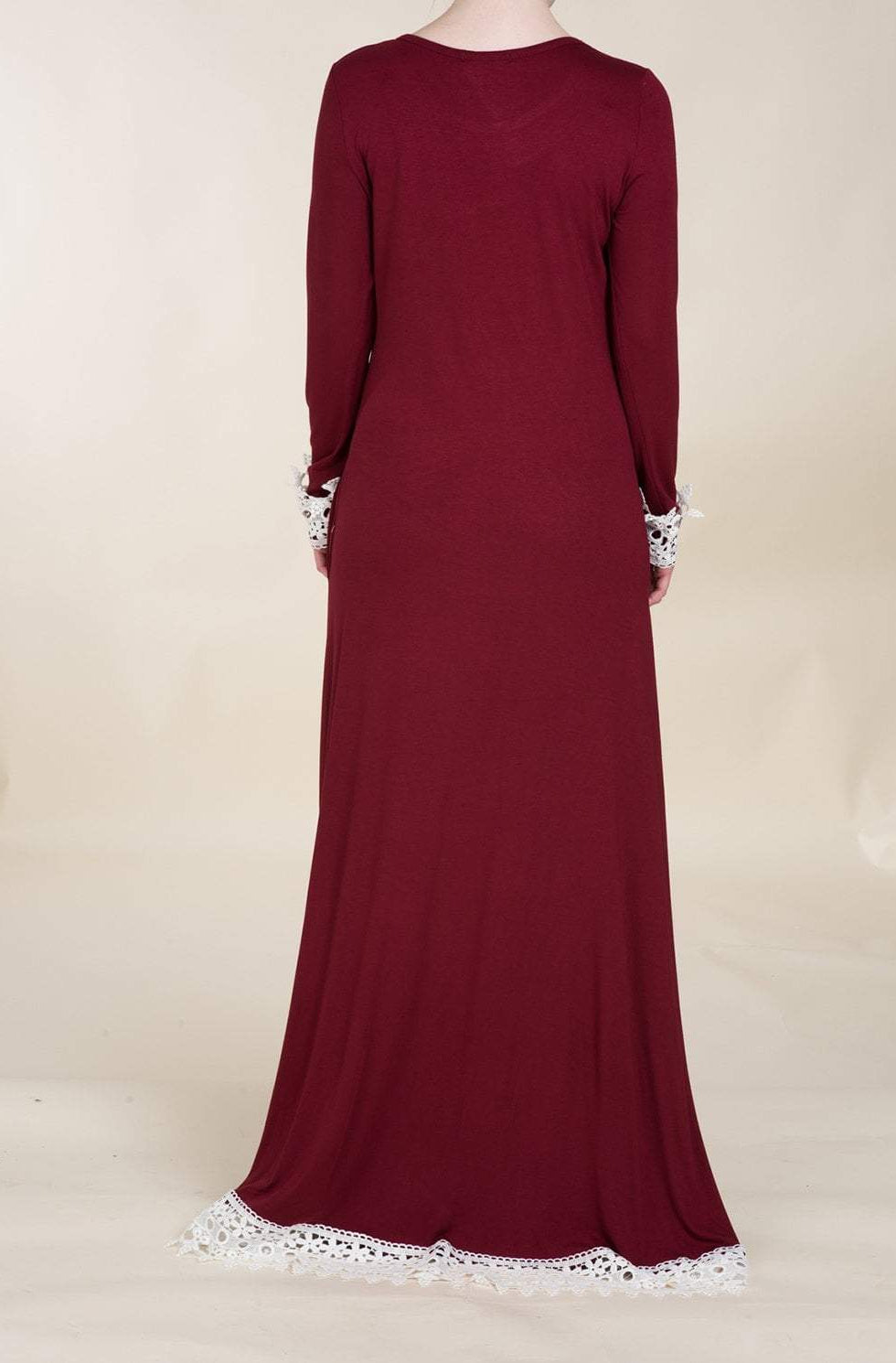 Maroon Lace Trim Jersey Dress Kabayare