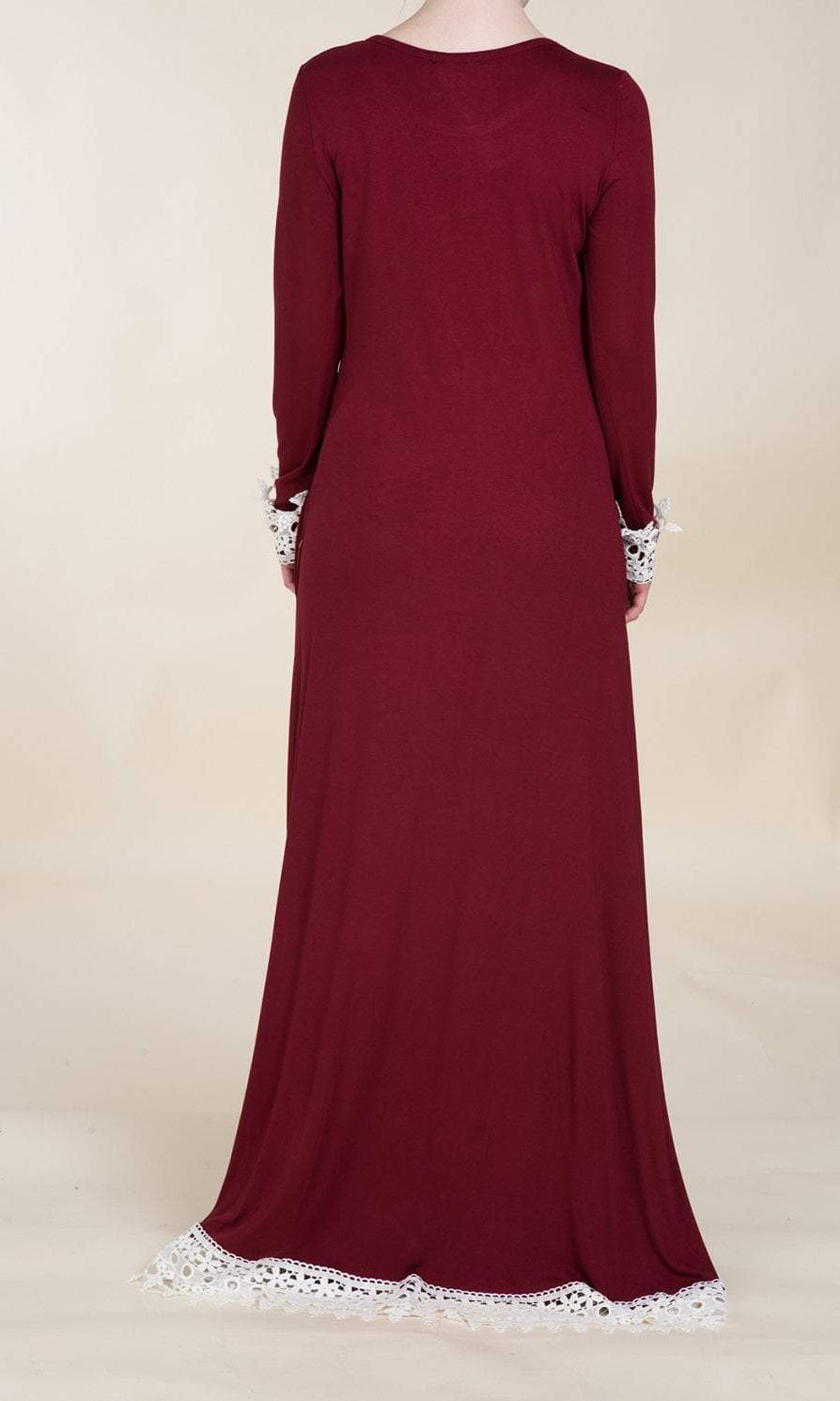 Maroon Lace Trim Jersey Dress Kabayare