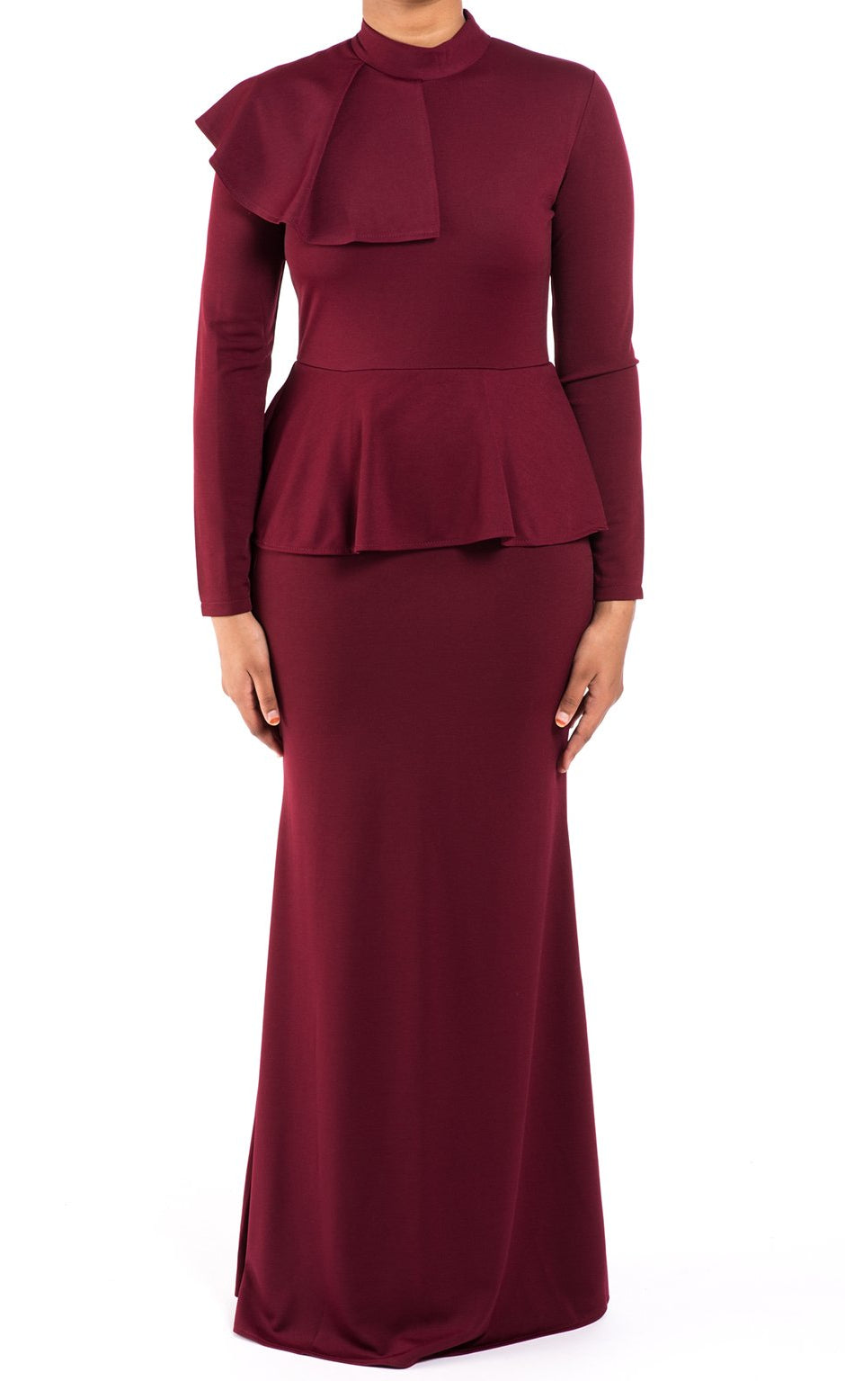 Maroon mock neck peplum dress Kabayare