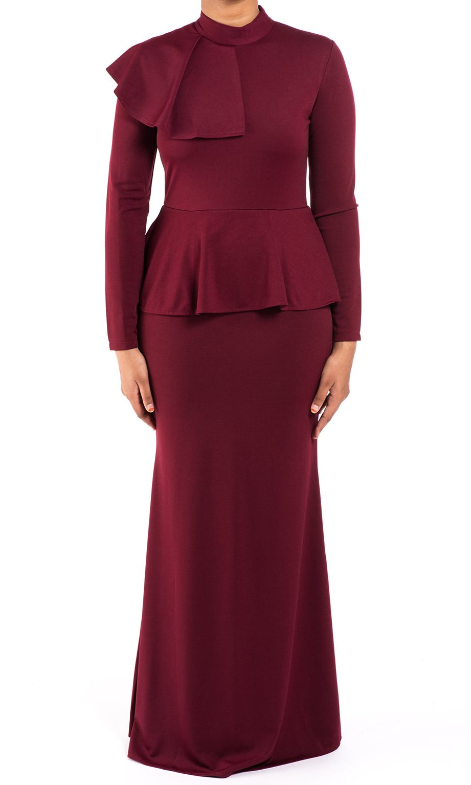 Maroon mock neck peplum dress Kabayare