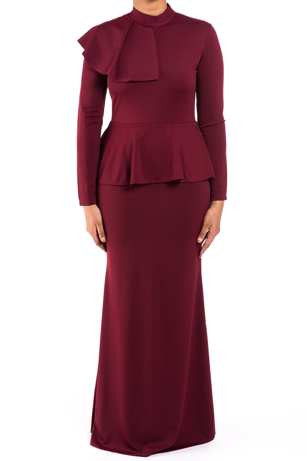 Maroon mock neck peplum dress Kabayare