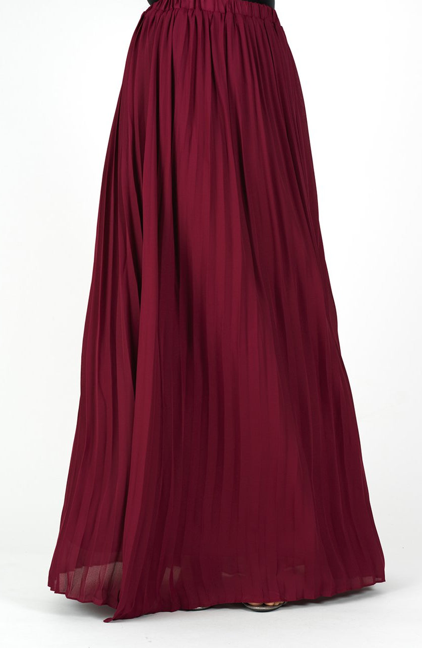 Maroon pleated Maxi Skirt Kabayare