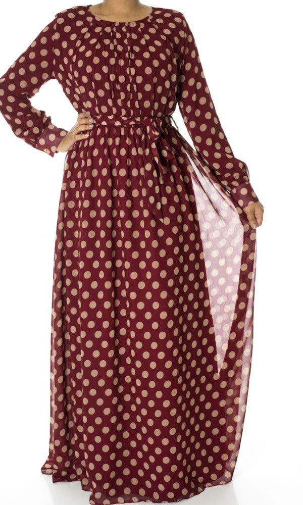 Maroon Polka dot maxi dress Kabayare