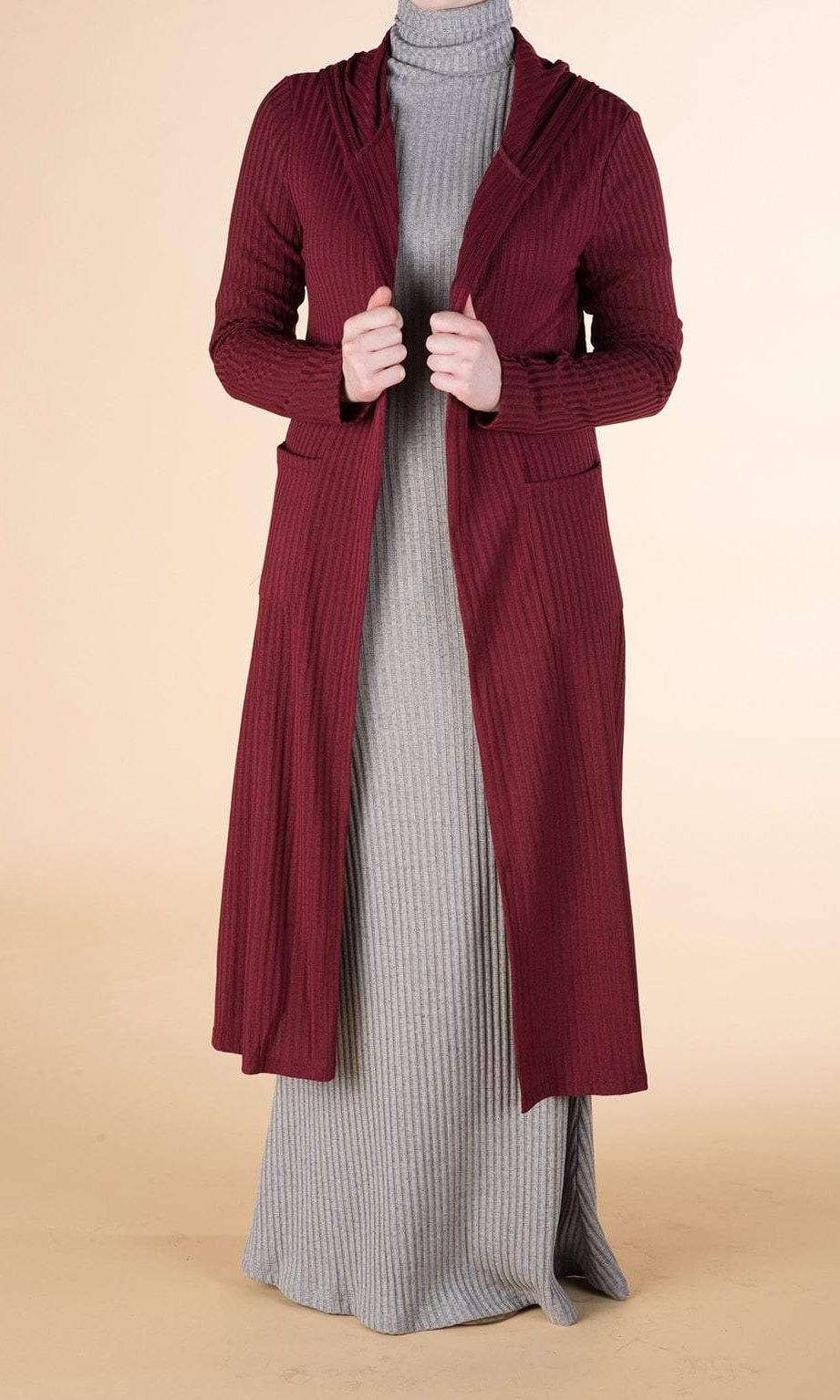 Maroon Ribbed Cardigan Kabayare
