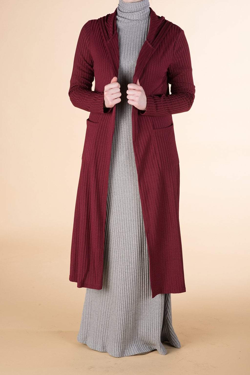 Maroon Ribbed Cardigan Kabayare