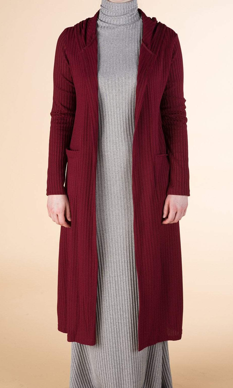 Maroon Ribbed Cardigan Kabayare