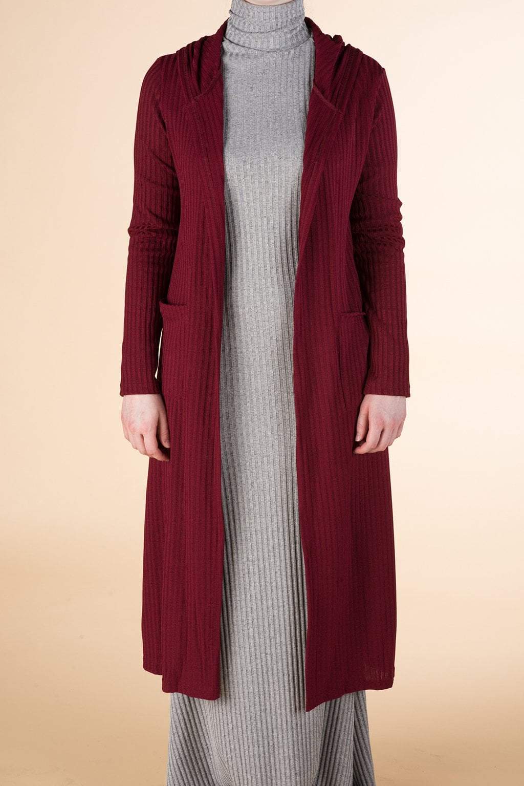 Maroon Ribbed Cardigan Kabayare