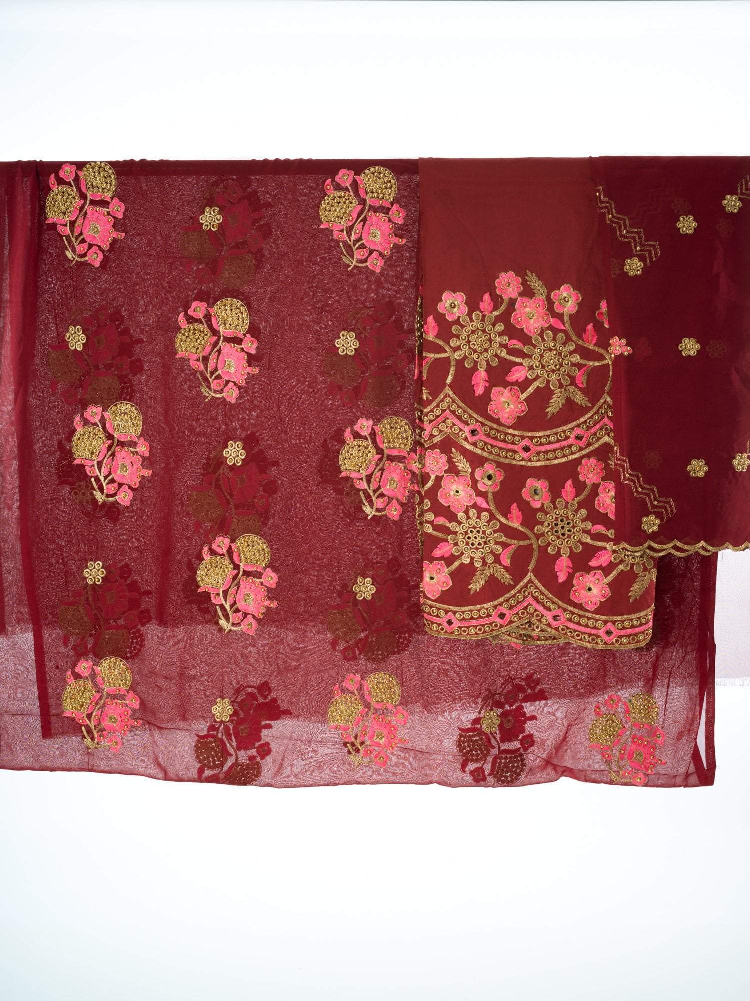 Maroon Saree style Dirac set Kabayare