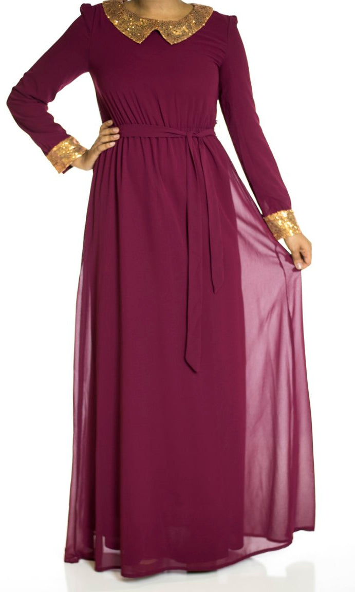 Maroon Sequin Bow maxi dress Kabayare