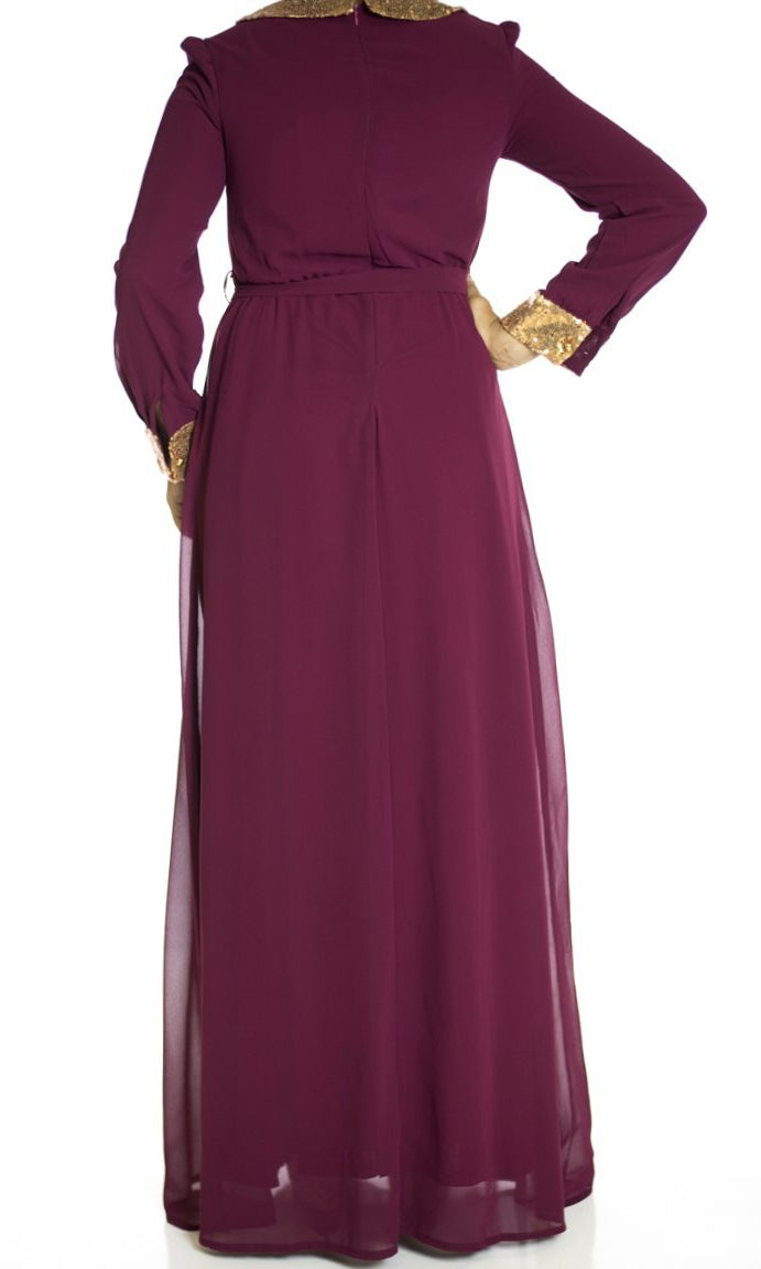 Maroon Sequin Bow maxi dress Kabayare