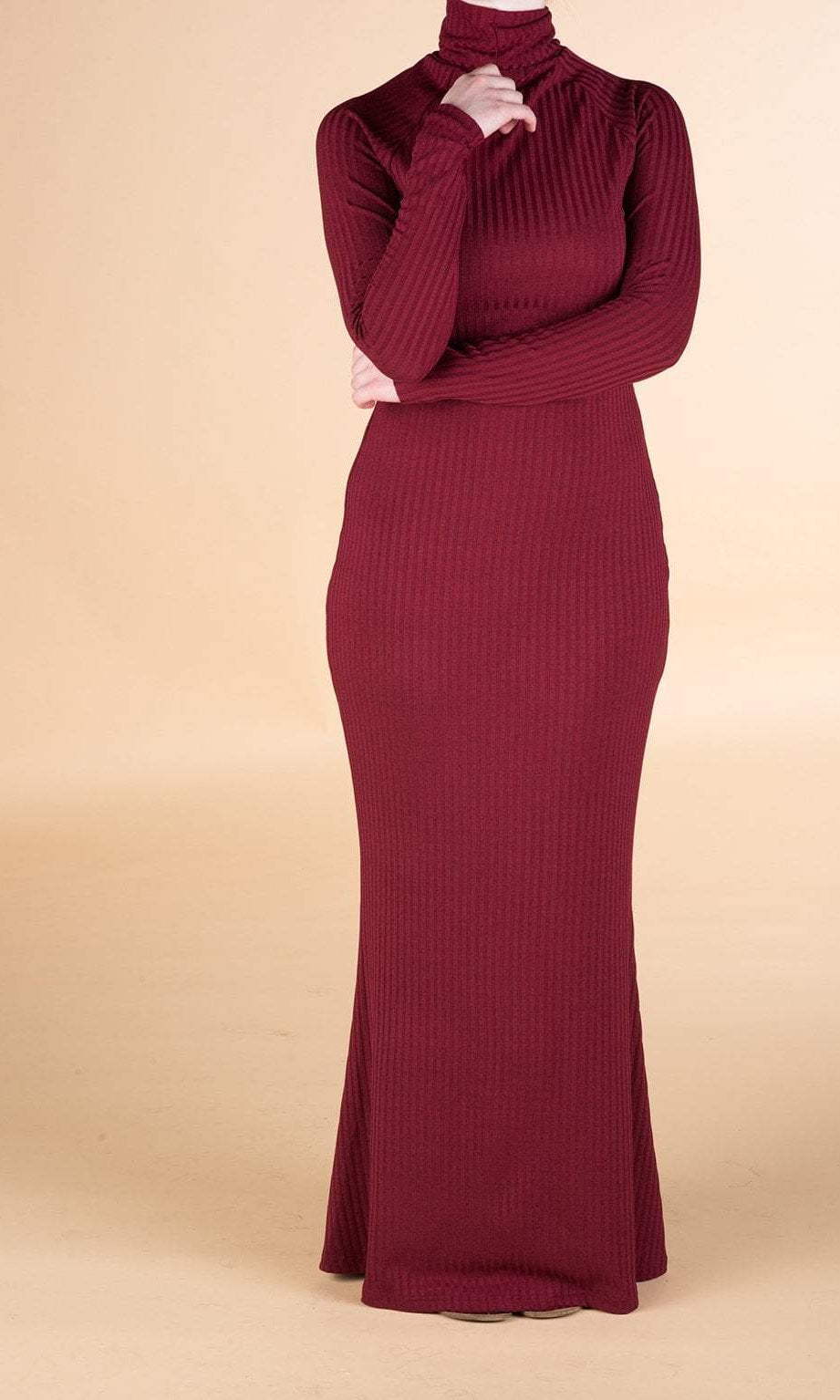 Maroon Turtle-neck long sleeve Maxi dress Kabayare