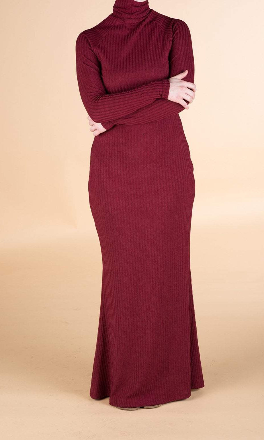 Maroon Turtle-neck long sleeve Maxi dress Kabayare