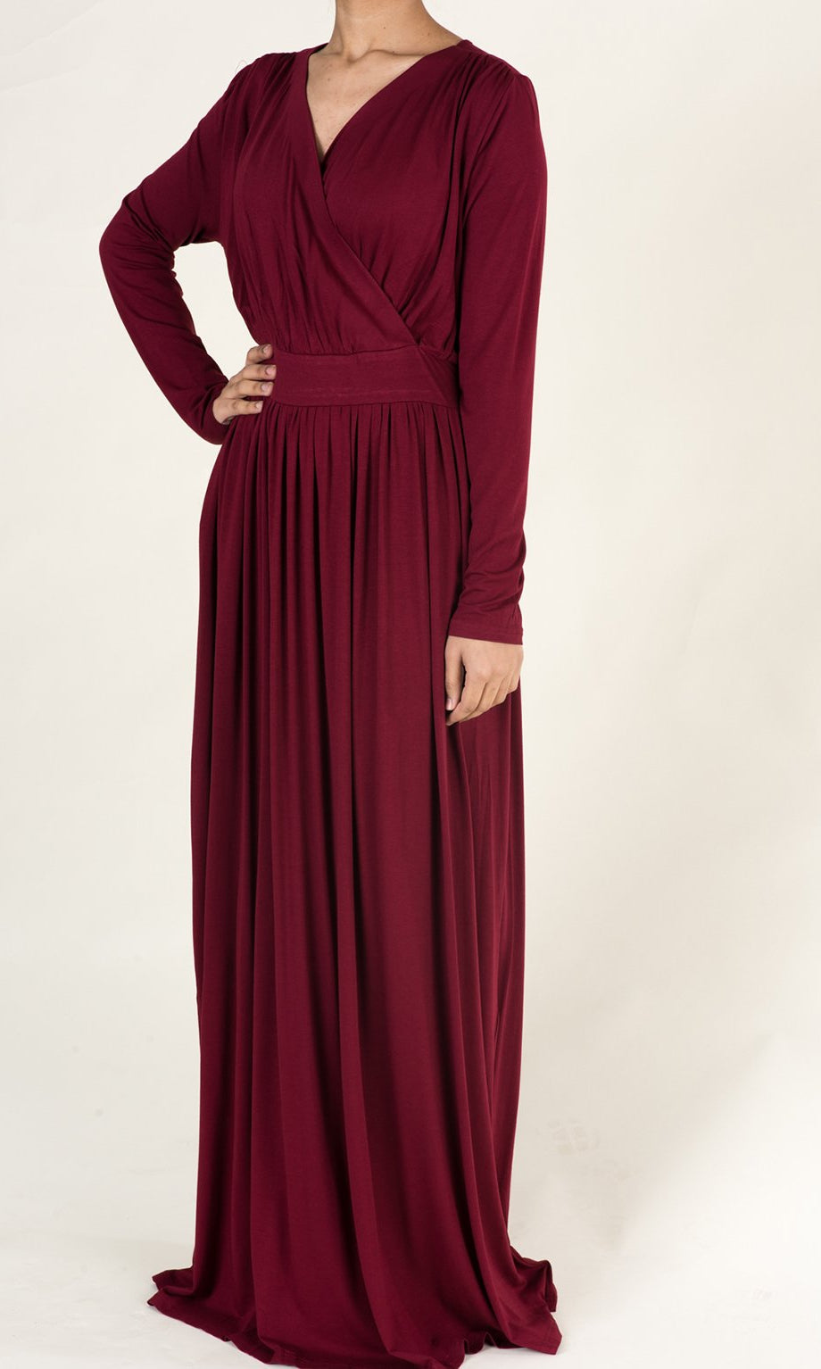 Maroon V-Neck Jersey Maxi Dress Kabayare