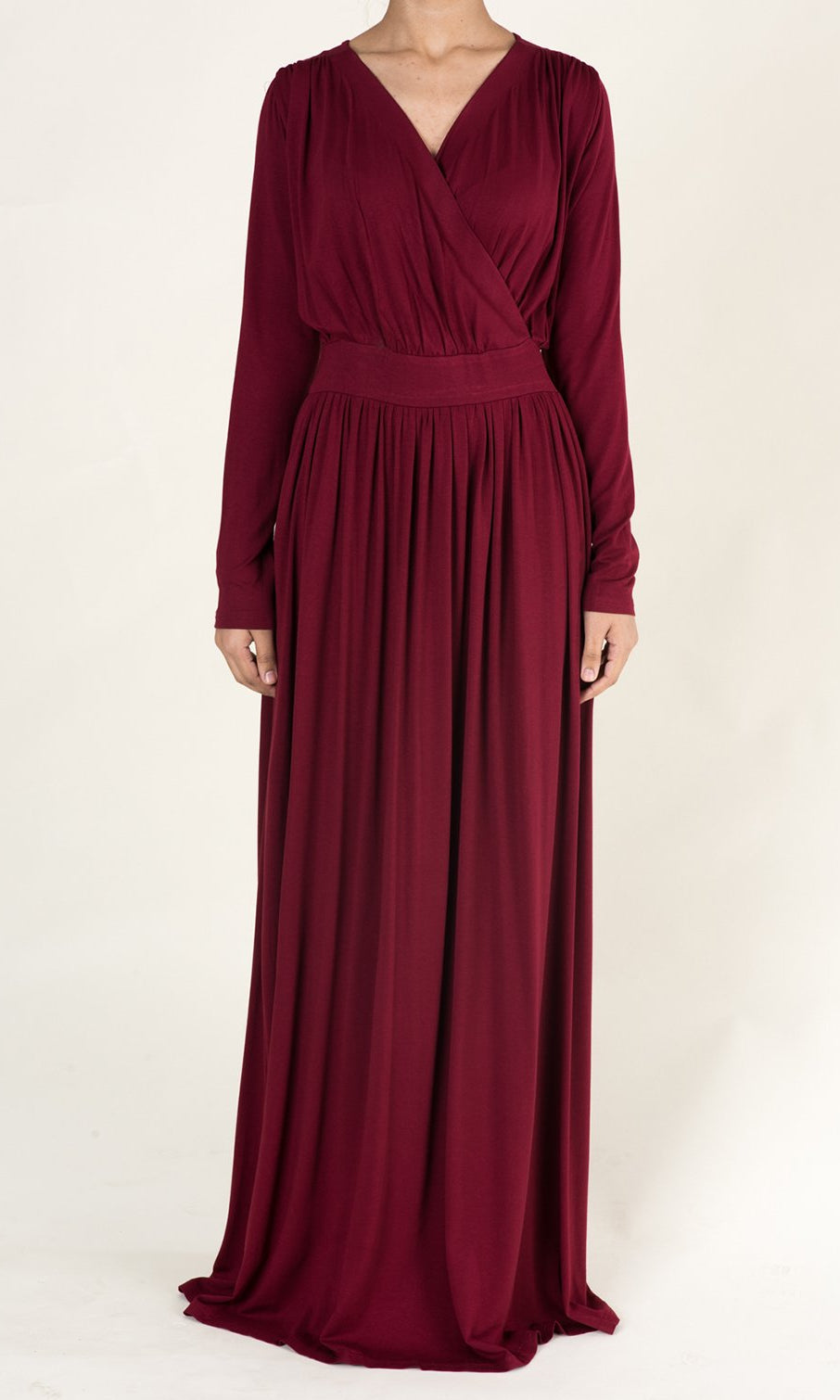 Maroon V-Neck Jersey Maxi Dress Kabayare