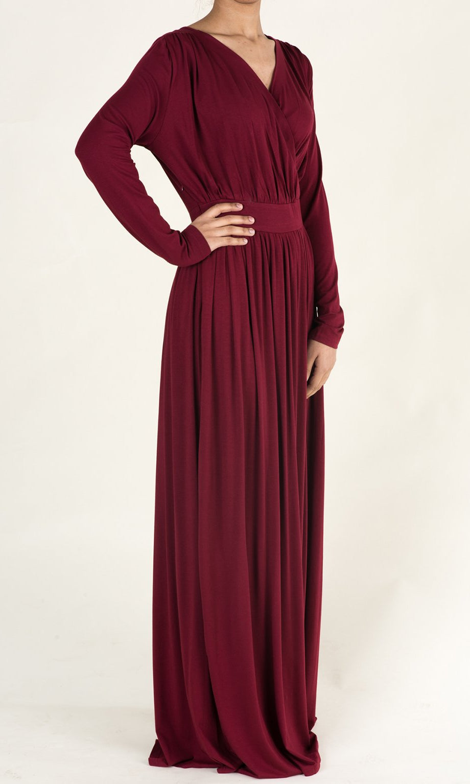 Maroon V-Neck Jersey Maxi Dress Kabayare