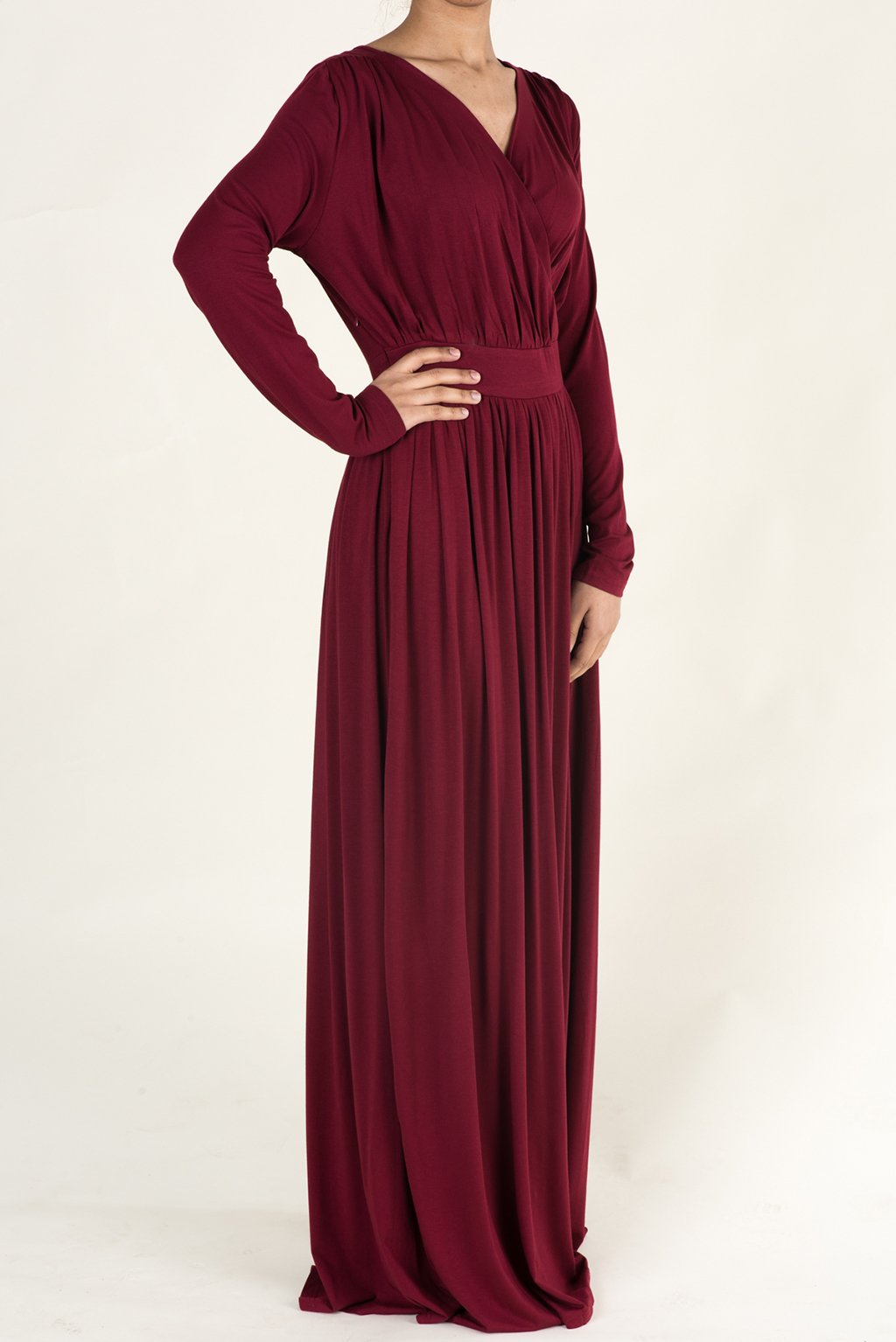 Maroon V-Neck Jersey Maxi Dress Kabayare