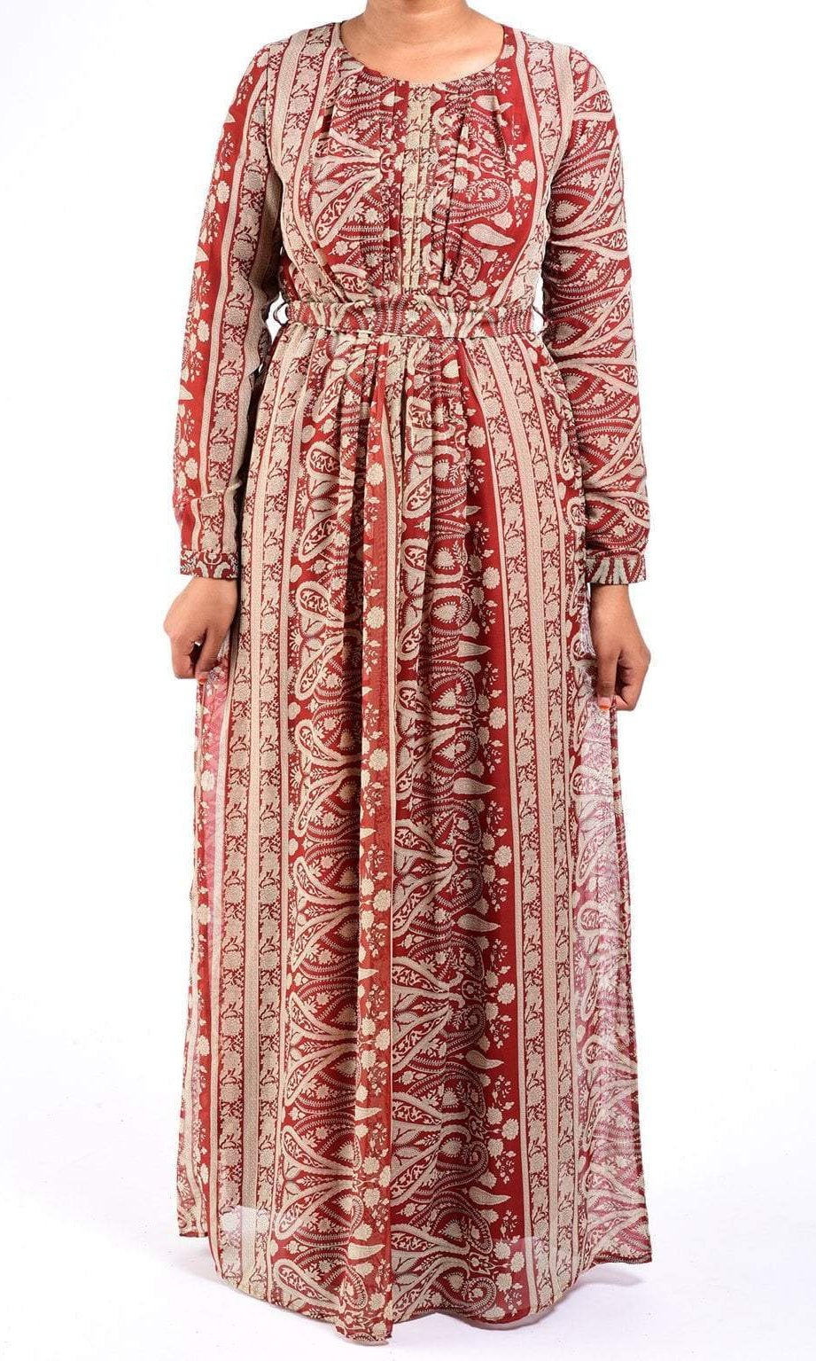 maroon vertical paisley Chiffon Dress Kabayare