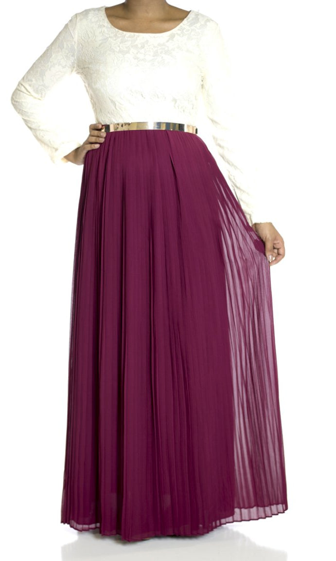 Maroon Vintage pleated dress Kabayare