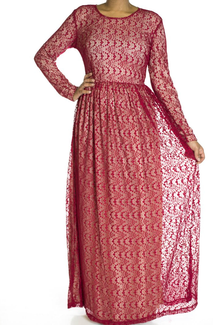 Maroon wave pattern dress Kabayare