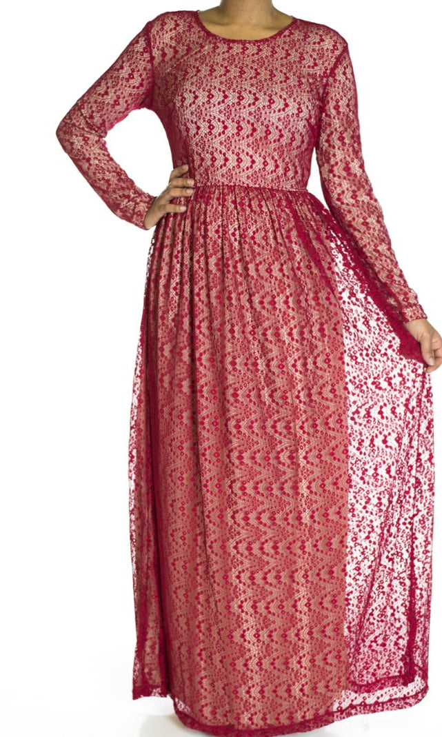 Maroon wave pattern dress Kabayare