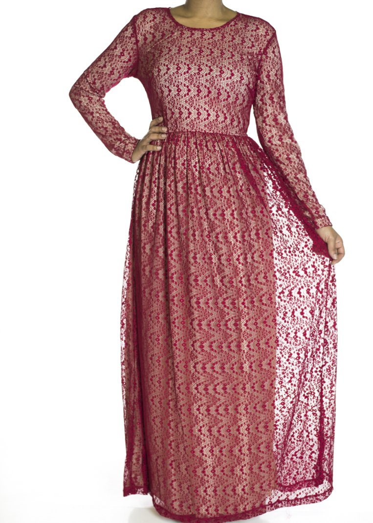 Maroon wave pattern dress Kabayare