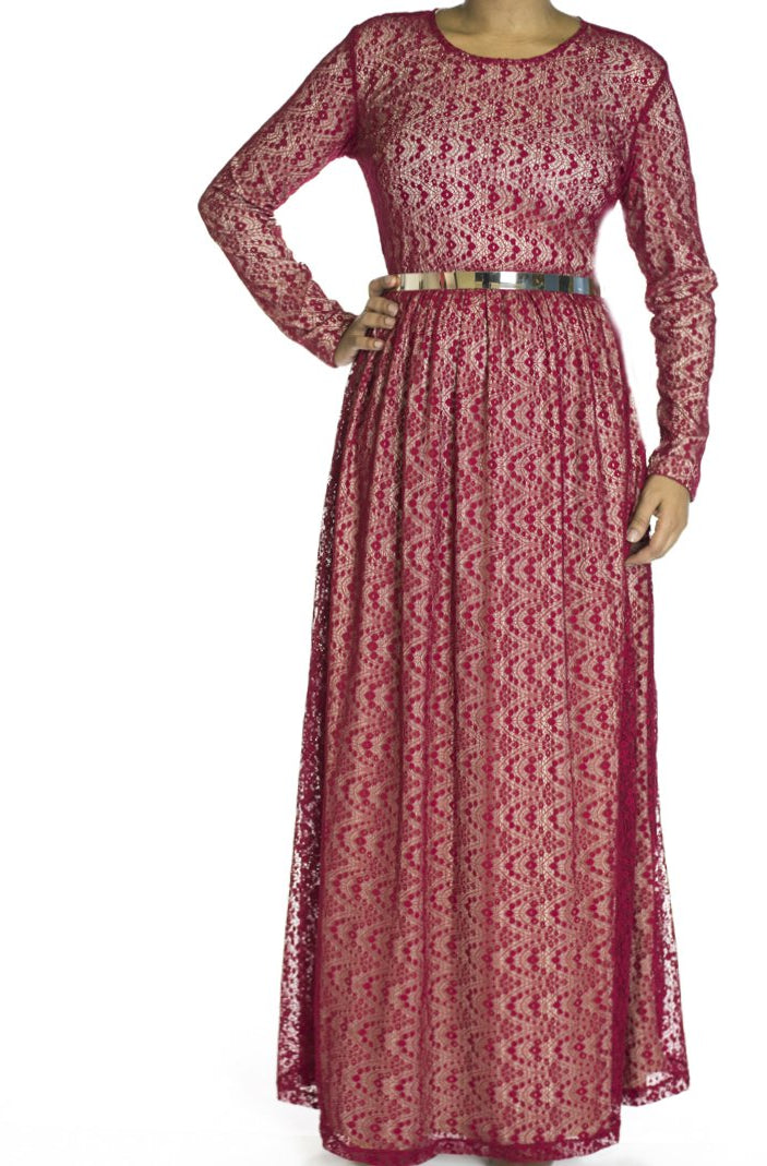 Maroon wave pattern dress Kabayare