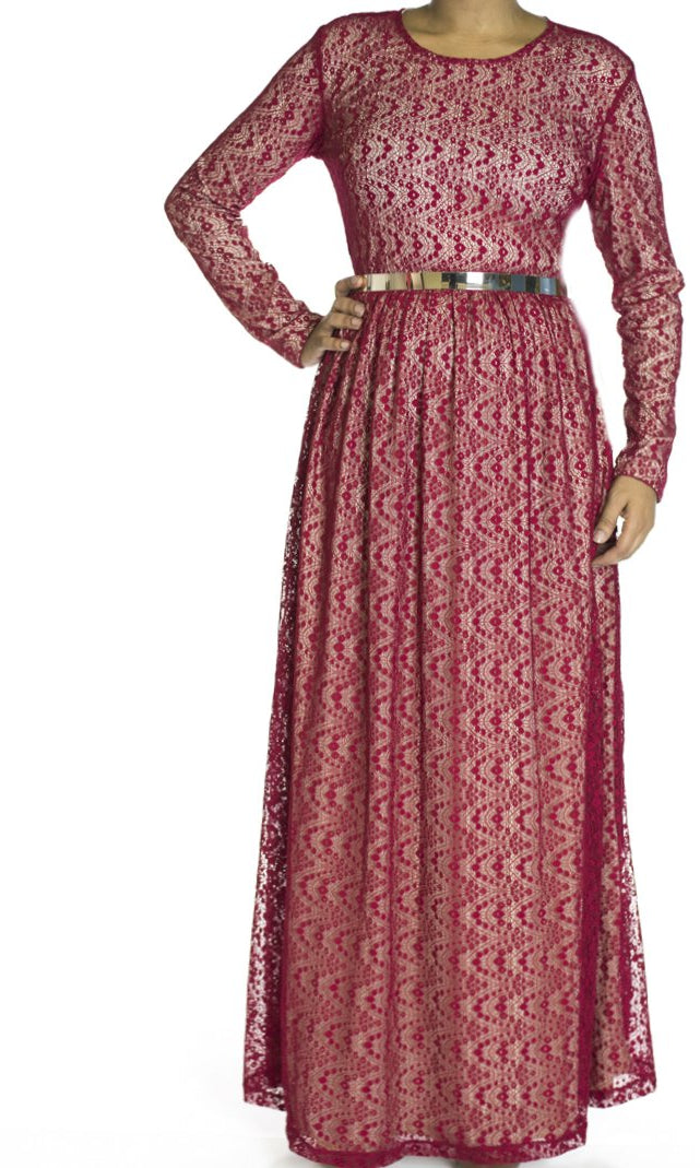 Maroon wave pattern dress Kabayare