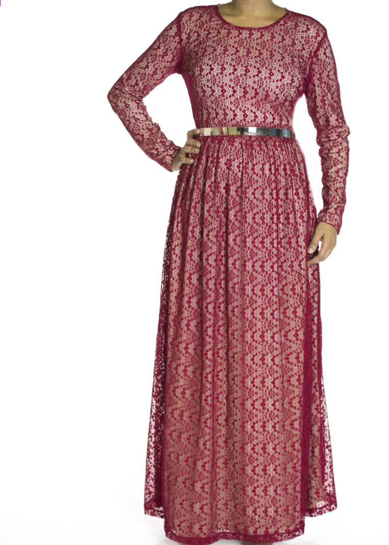 Maroon wave pattern dress Kabayare